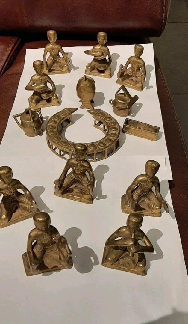antieke Thaise bronzen miniatuurmuzikanten, Antiek en Kunst, Ophalen of Verzenden