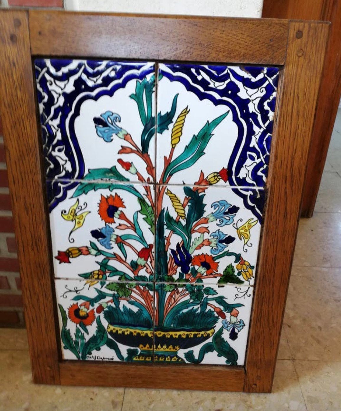 Houten frame met aardewerk, Antiek en Kunst, Antiek | Wandborden en Tegels, Ophalen