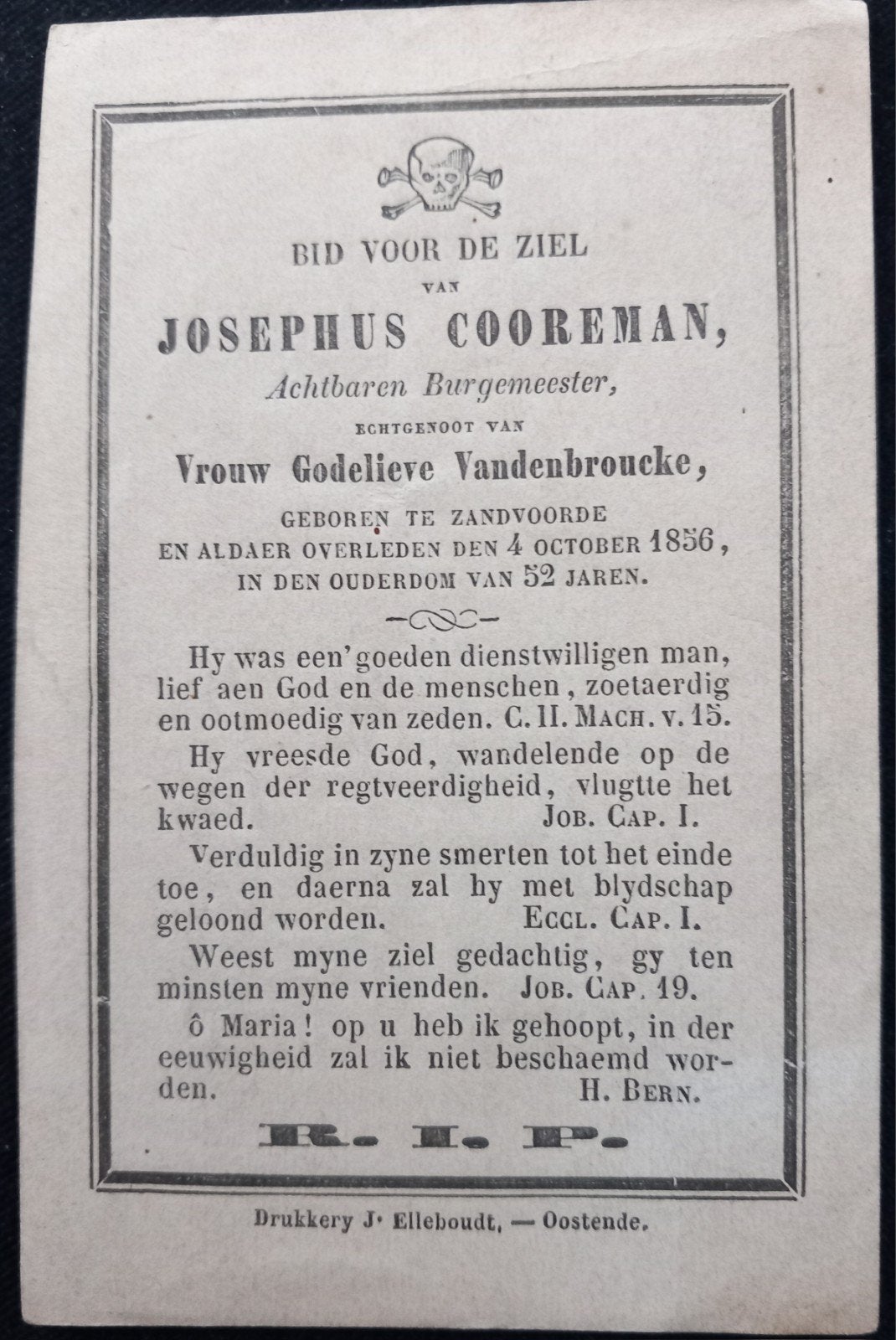 Carte de prière Mayor Cooreman, Enlèvement ou Envoi