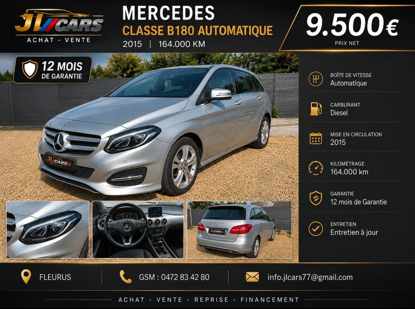Mercedes classe B180 automatique -->12 mois de Garantie <--, Cuir, Argent ou Gris, Achat, Euro 6