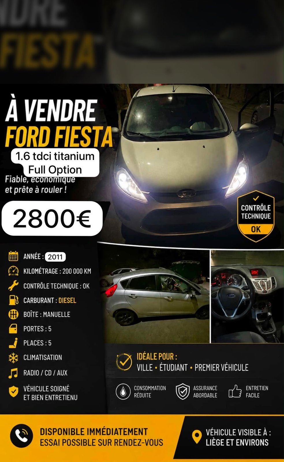 Ford Fiesta 1.6 tdci Euro5, Auto's, Voorwielaandrijving, Euro 5, Stof, Zwart