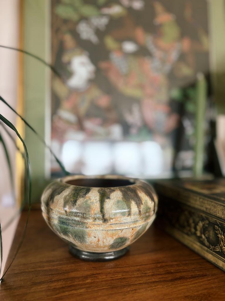 Pot vintage en grès fait mains effet Onyx signé Losson, Antiek en Kunst, Ophalen of Verzenden