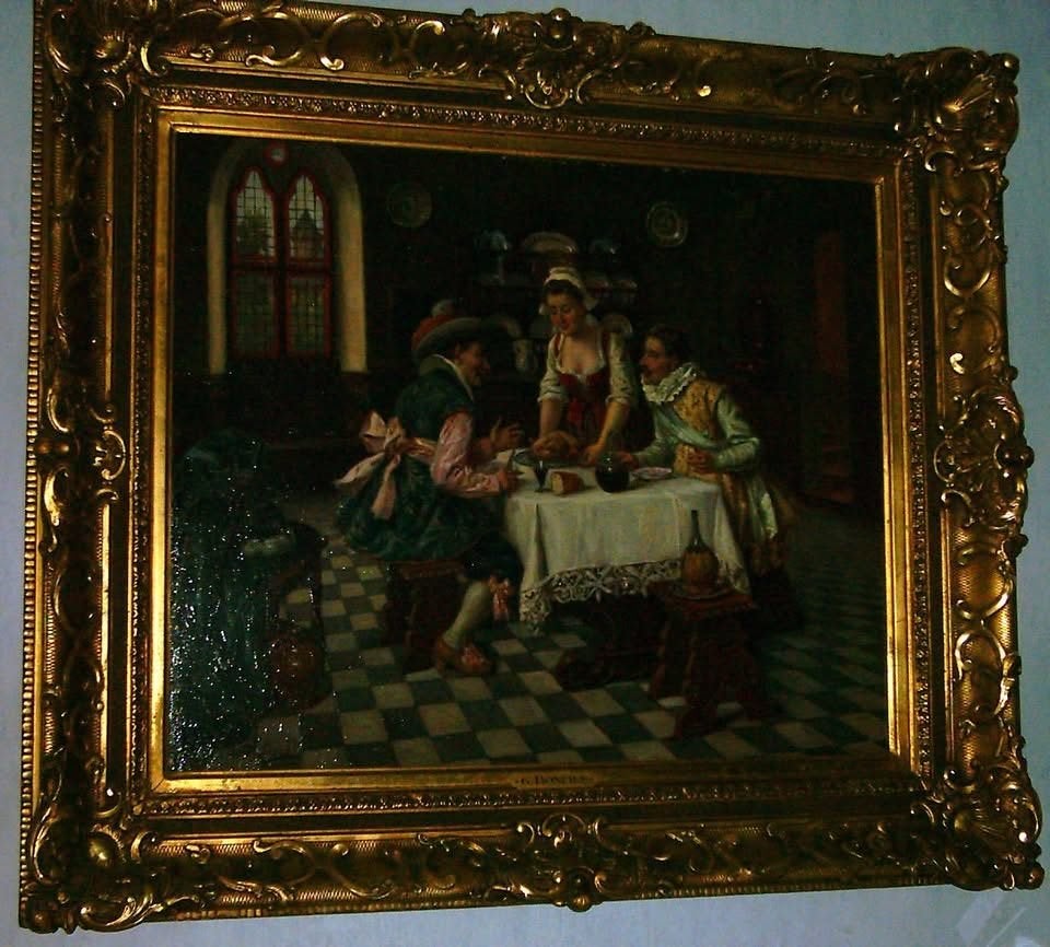 Schilderij antiek Gaston Bonfils, Antiek en Kunst, Ophalen, Paneel, Portret of Personen, Bijzondere lijst