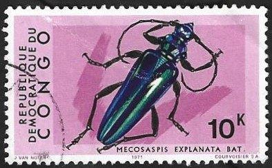 1 Postzegel Congo-Kinshasa 1971 Insecten Kever, Timbres & Monnaies, Timbres | Timbres thématiques, Enlèvement ou Envoi, Affranchi