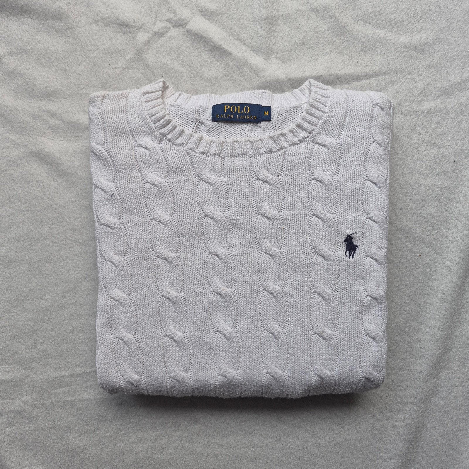 Pull torsadé Polo Ralph Lauren blanc M Vintage Preppy, Enlèvement ou Envoi, Comme neuf, Polo Ralph Lauren, Blanc