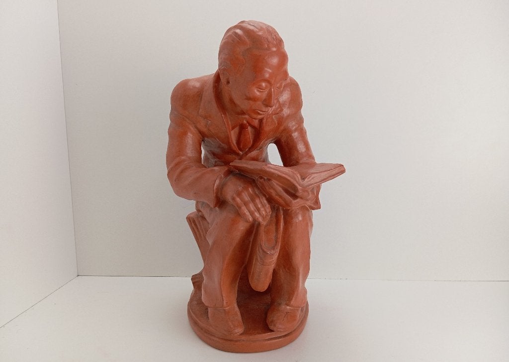 RARE STATUE ANCIENNE EN TERRE CUITE DE G. FISCHER 41 CM, Antiquités & Art, Enlèvement ou Envoi