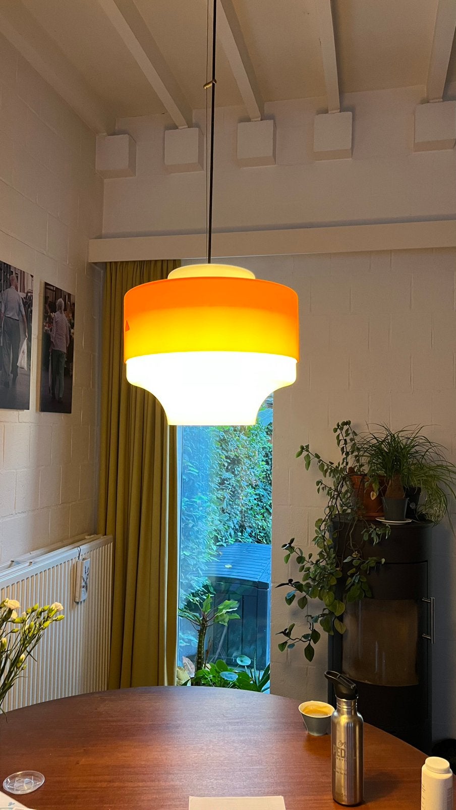 Vintage lamp, in glas, Ophalen, 33 cm, Oranje, Zo goed als nieuw