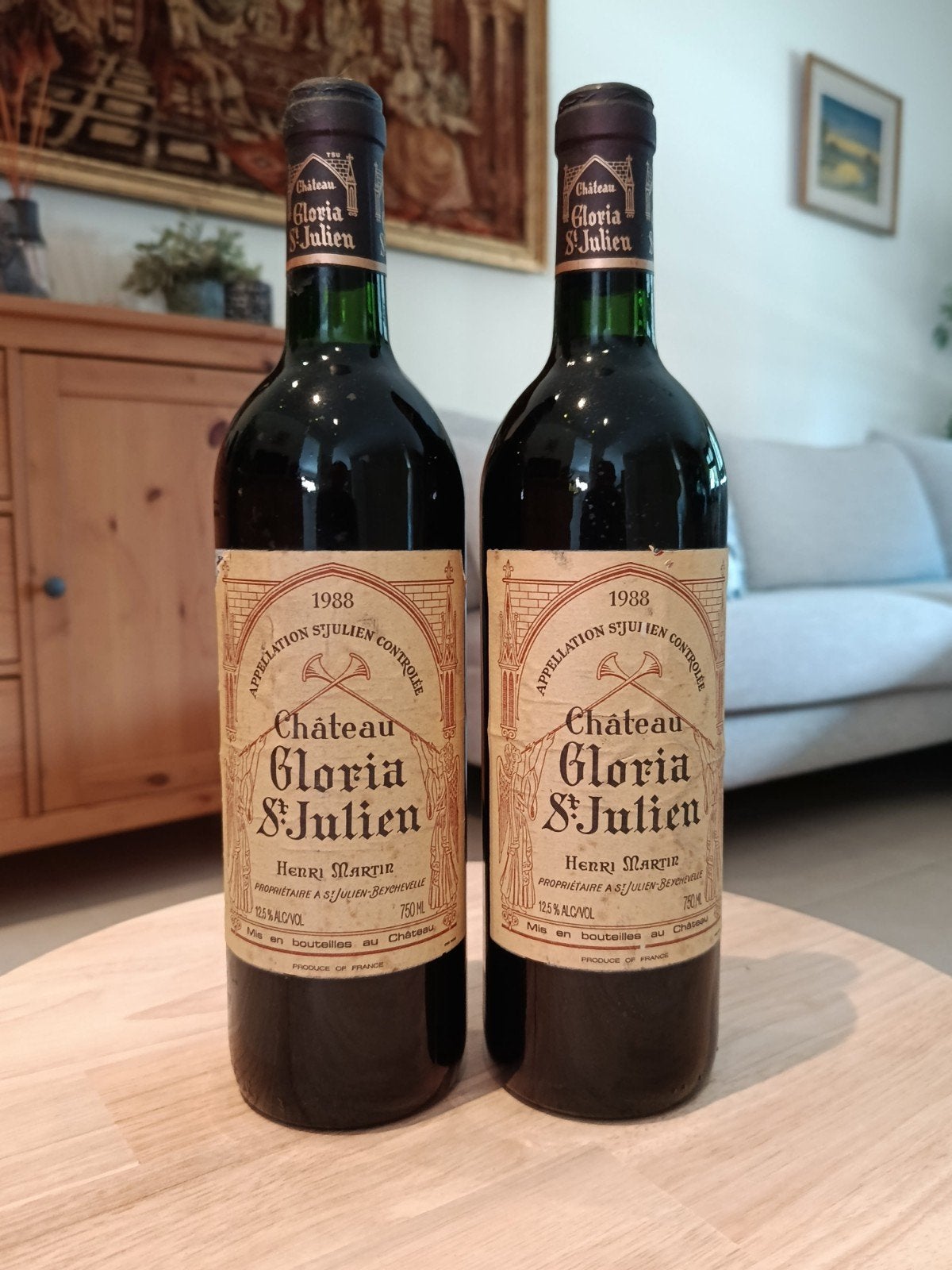 Château Gloria St. Julien, Henri Martin (1988) (2x), Verzamelen, Wijnen, Frankrijk, Nieuw, Ophalen of Verzenden, Rode wijn