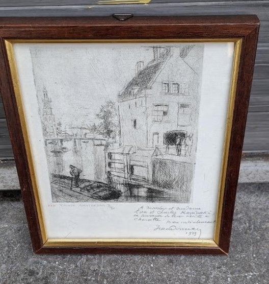 eau forte ecluse amsterdma signe jean donnay, Antiquités & Art, Enlèvement ou Envoi