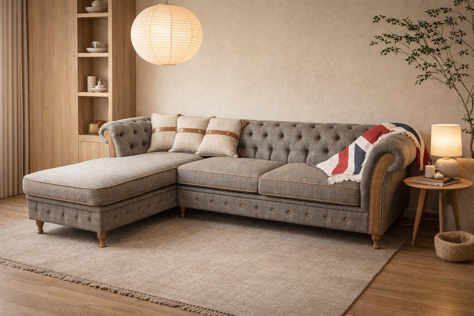HENLEY CHESTERFIELD BANK MET CHAIS LONGUE HARRIS TWEED STOF, Ophalen of Verzenden, Nieuw, Stof