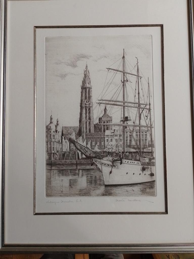 Marie Devillers  Ets  Rede van Antwerpen, Antiek en Kunst, Verzenden, Ets, Gesigneerd