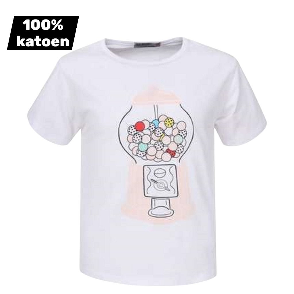 T-shirt 100% katoen snoepmachine wit 104, Kinderen en Baby's, Ophalen of Verzenden, Nieuw, Jongen of Meisje, Shirt of Longsleeve
