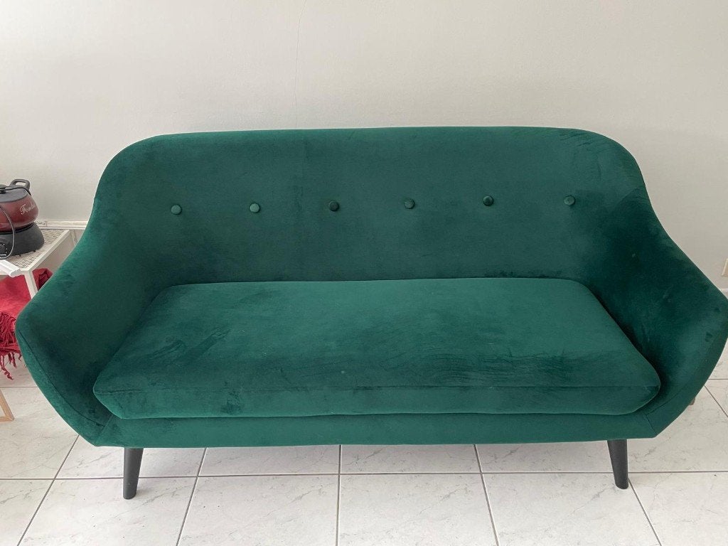 Jysk Green velvet 2,5 seater sofa, Huis en Inrichting, Ophalen, Kunststof, Gebruikt, 150 tot 200 cm