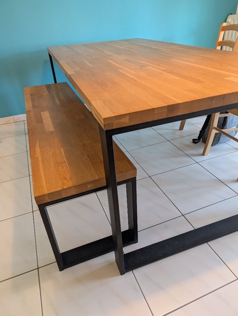 Solid Oak Table + Bench (200x95) / Table Chêne Massif + Banc, Huis en Inrichting, Tafels | Eettafels, Zo goed als nieuw, 50 tot 100 cm