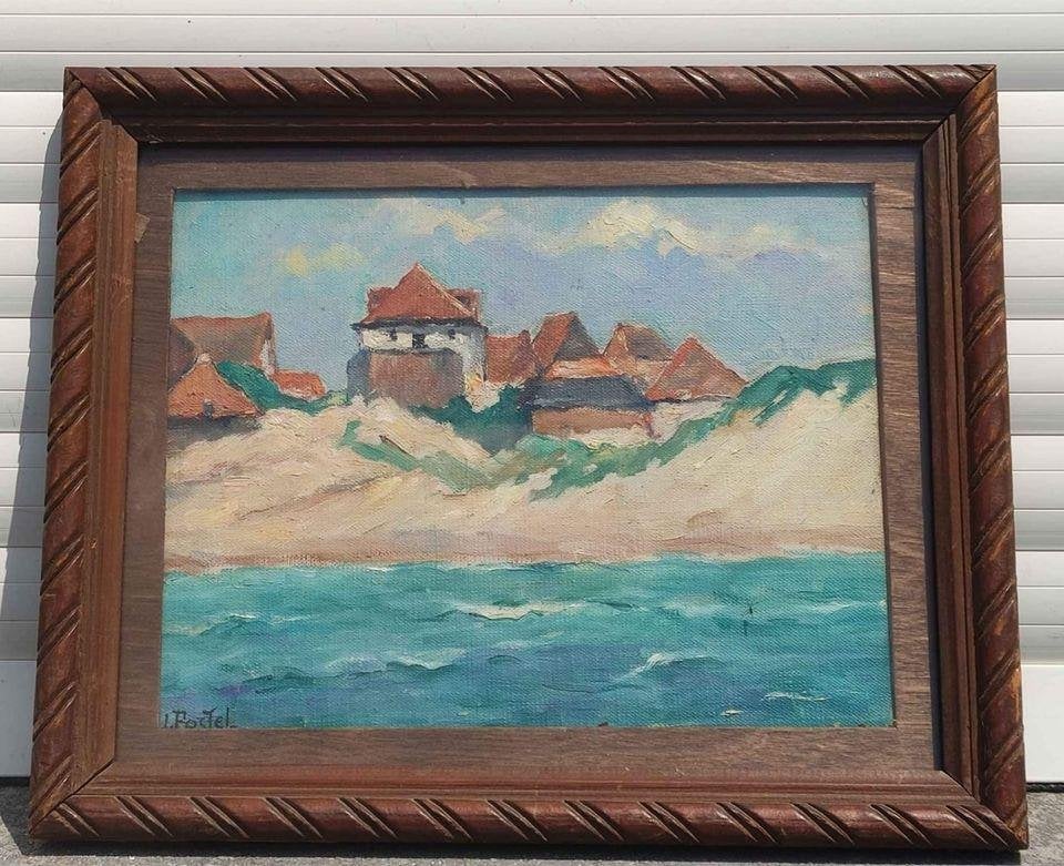 Huile sur toile marine signe jules postel, Antiquités & Art, Enlèvement ou Envoi, Toile