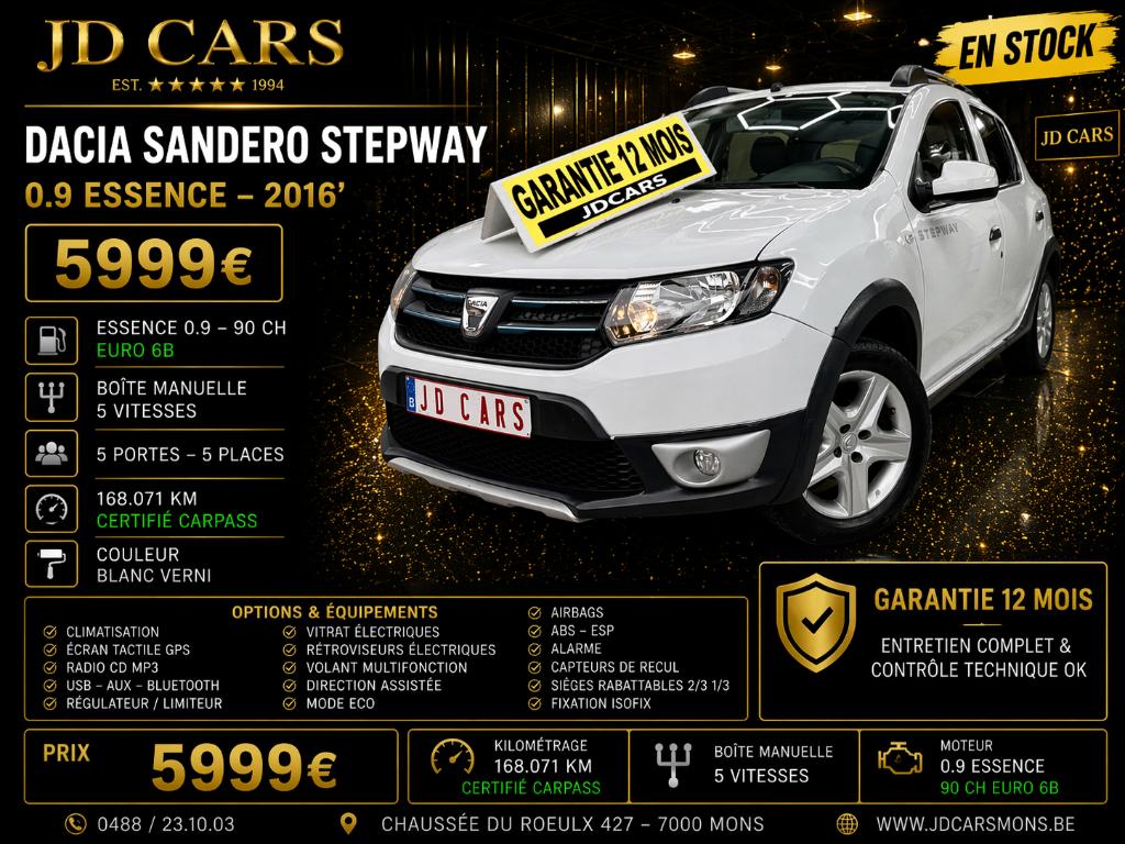 DACIA SANDERO STEPWAY 0.9 ESSENCE 90 ‼️GARANTIE 1 AN CTOK‼️, Autos, Dacia, Entreprise, Achat, Sandero, ABS, Airbags, Air conditionné