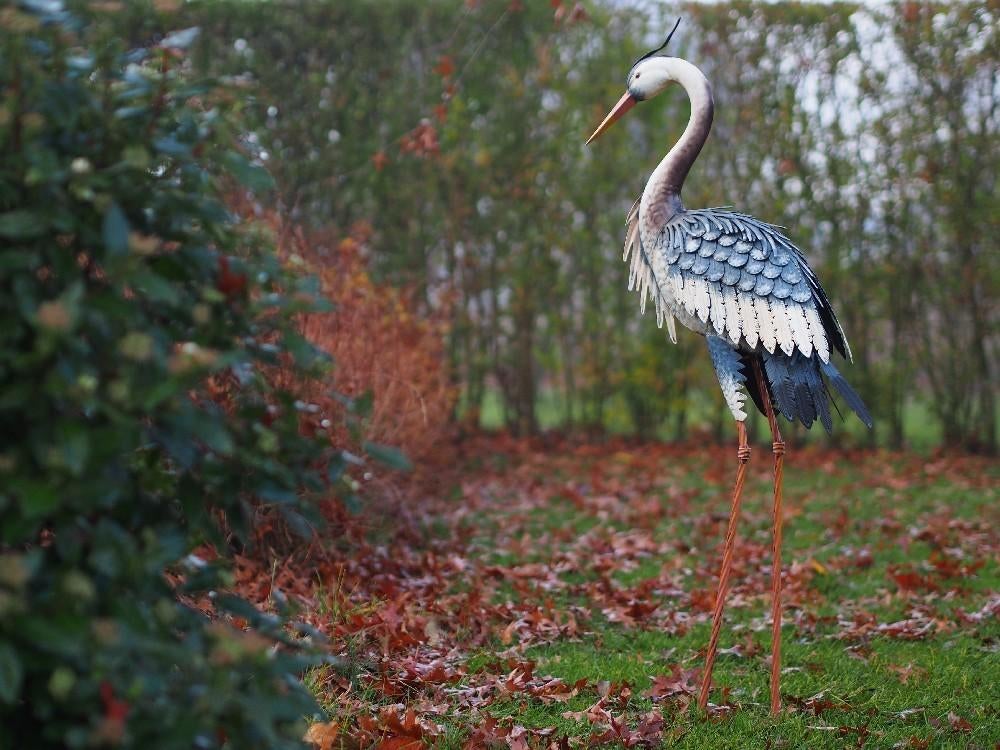 héron en fer forgé pat couleurs , taille naturel !, Jardin & Terrasse, Accessoires pour étangs, Neuf, Bord de l'étang, Enlèvement ou Envoi