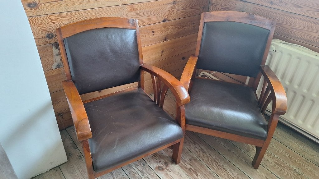 Deux petits fauteuils bois et cuir, Moins de 75 cm, Colonial, Enlèvement, Utilisé