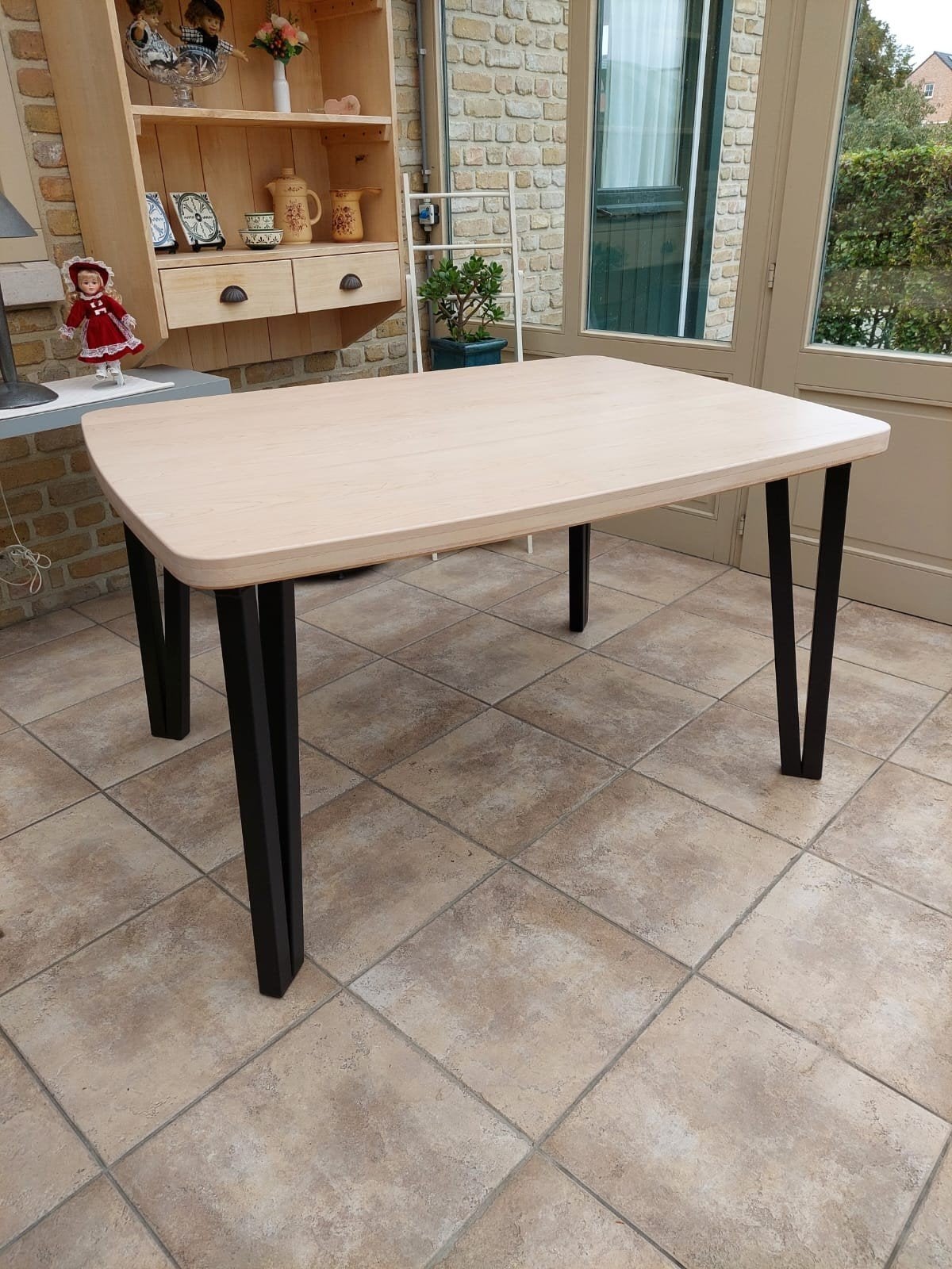 NOUVEAU ! Table à manger faite main — Bois d'érable massif, Enlèvement, Métal