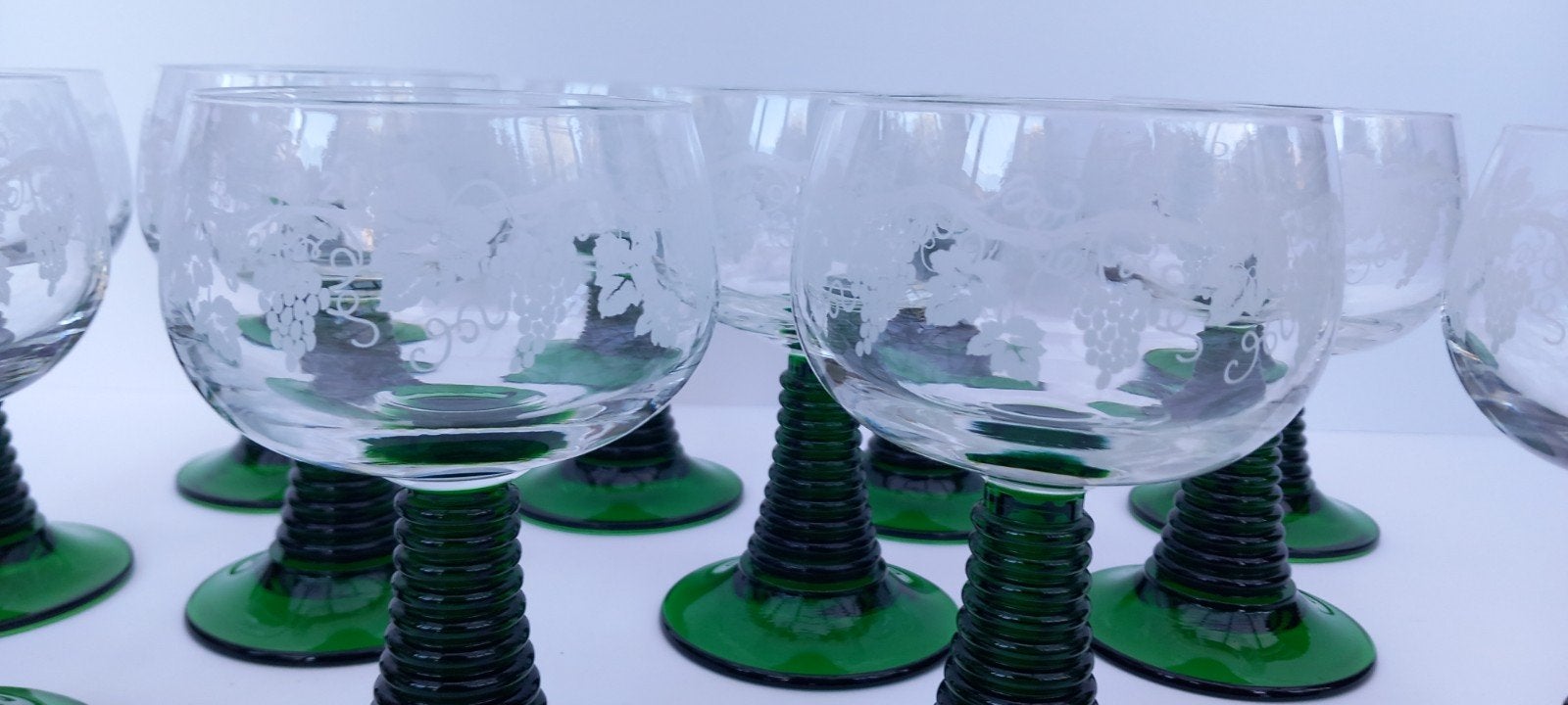 Set vintage Roemer wijnglazen met een groene geribbelde voet, Ophalen of Verzenden