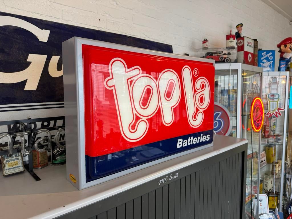 Topla accus garage reclame lichtbak, Ophalen, Gebruikt, Lichtbak of (neon) lamp