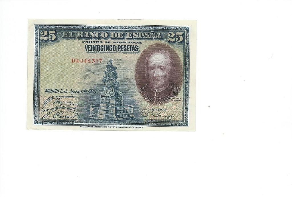 Spanje, 25 Pesetas 15/08/1928, VF/XF., Enlèvement ou Envoi, Autres pays, Billets en vrac