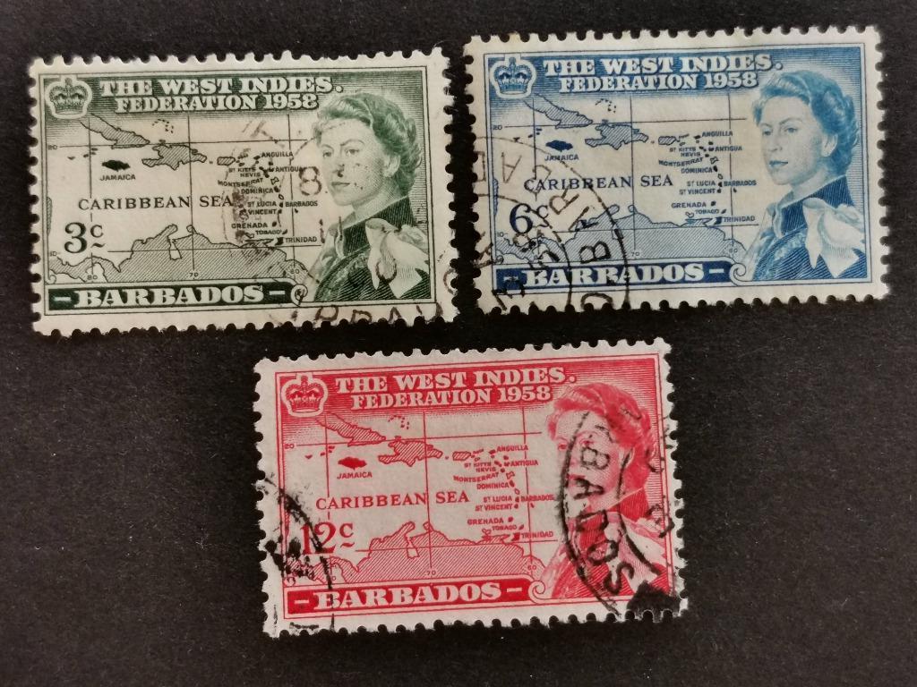 Barbados 1958 - West Indies Federation - landkaart, Ophalen of Verzenden, Gestempeld, Midden-Amerika
