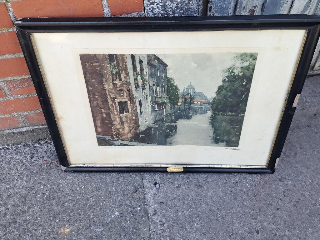 Gravure la dyle a malines signe Henri cassiers, Antiek en Kunst, Ophalen of Verzenden