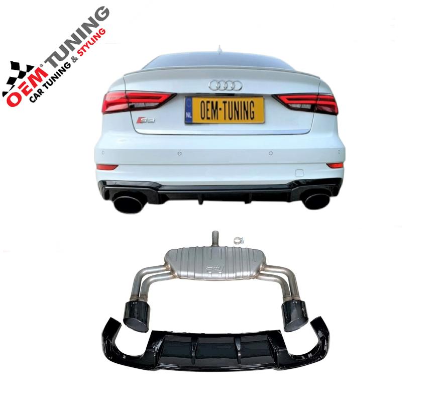 Diffuser + Uitlaat A3/S3 8V Sedan RS‑Style 16‑19 S‑Line, Auto-onderdelen, Carrosserie, Bumper, Audi, Achter, Nieuw, Ophalen of Verzenden