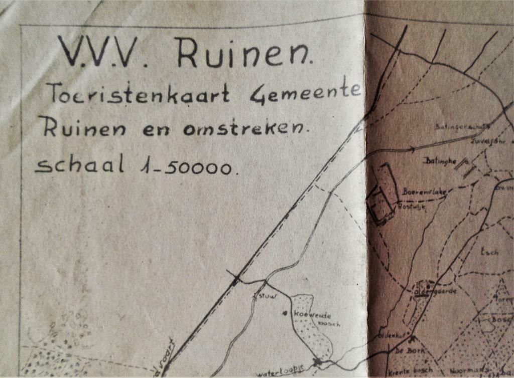 Toeristenkaart gemeente Ruinen - [1930] - V.V.V. Ruinen, Livres, Atlas & Cartes géographiques, Enlèvement ou Envoi, V.V.V. Gemeente Ruinen-NL
