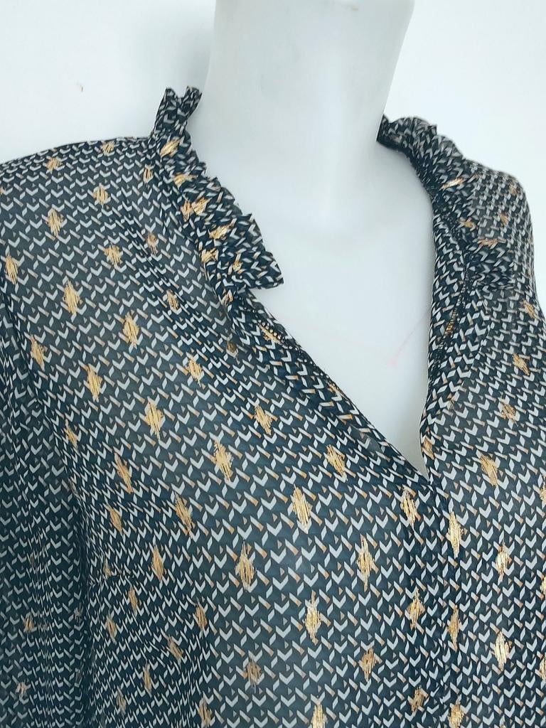 Blouse en voile transparent bleu marine et doré, Enlèvement ou Envoi, Comme neuf