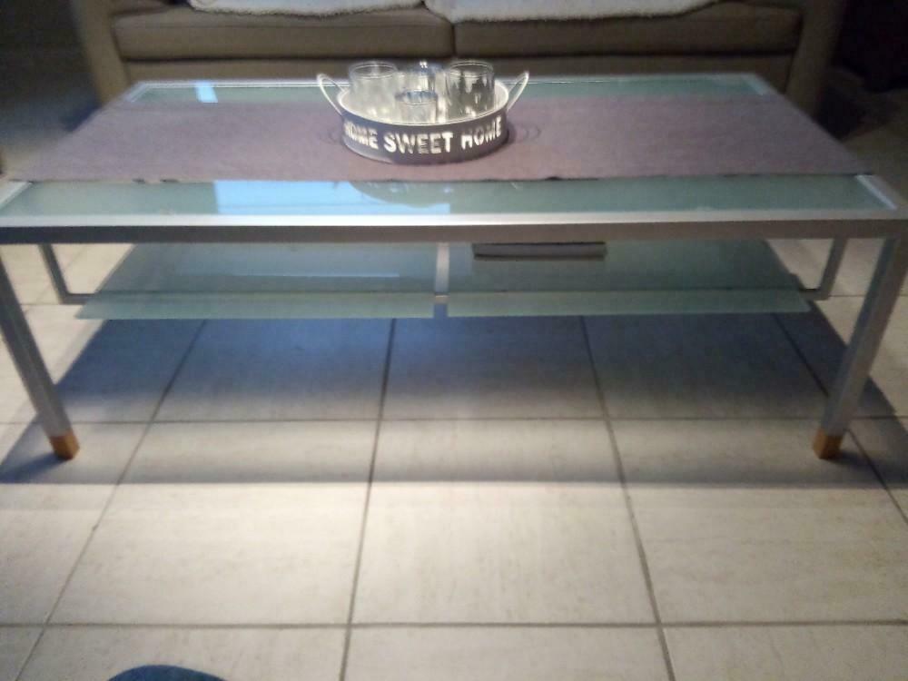 Salontafel met gezandstraald glas., Ophalen, Gebruikt