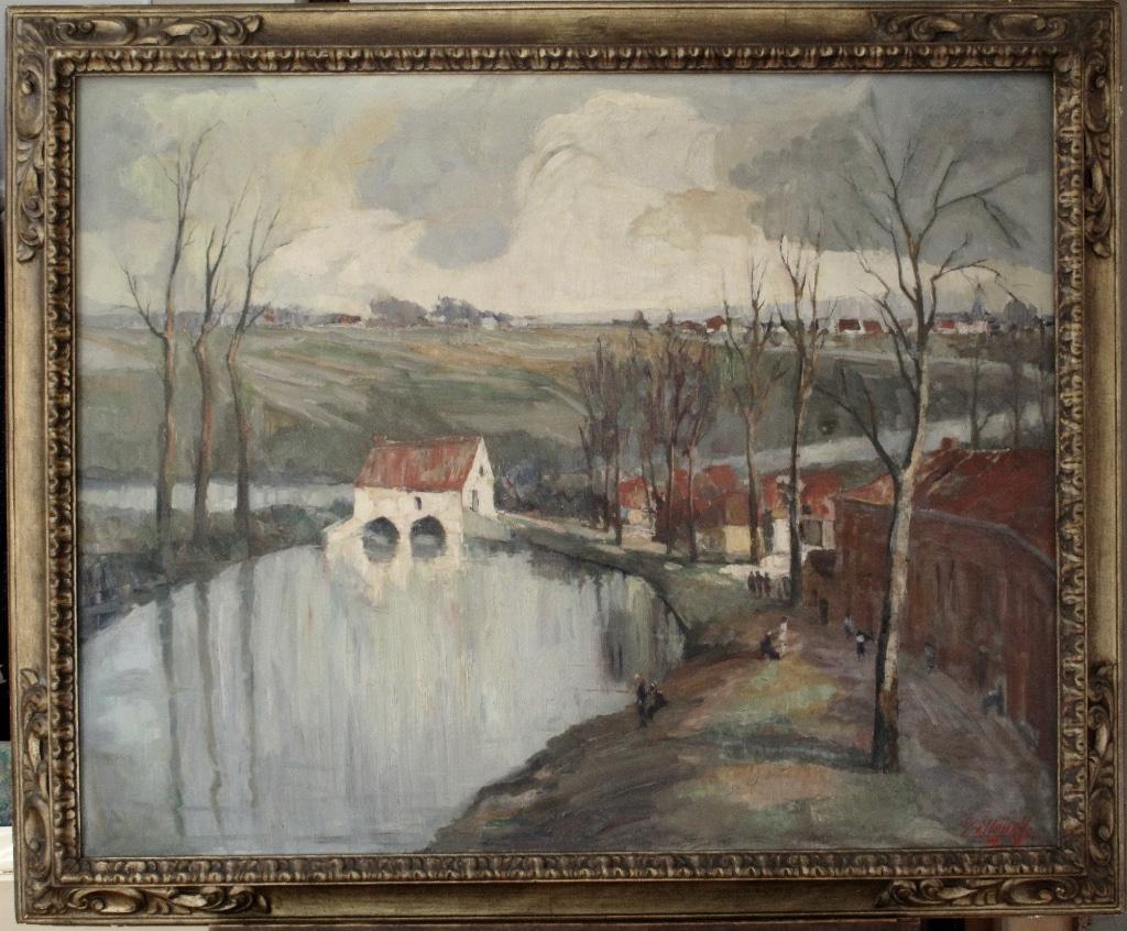 Grand tableau, t' Spui Lier Ecluse Joseph Tilleux 1896-1978, Ophalen of Verzenden