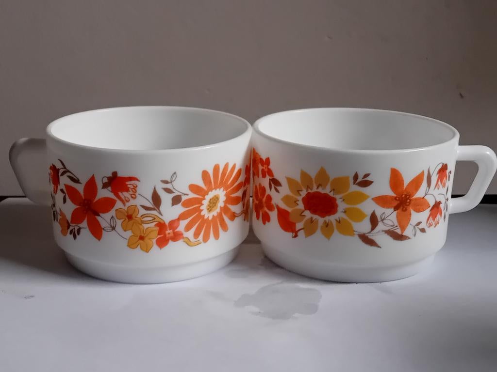 2 grande Tasses Arcopal Flore, Enlèvement ou Envoi, Utilisé, Verre, Tasse(s) et/ou soucoupe(s)