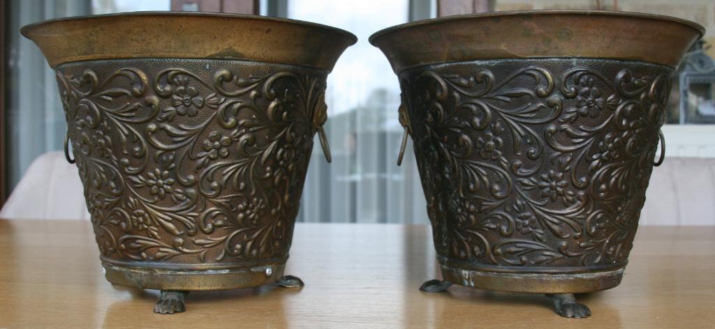 Vintage French koperen bloempotten, Ophalen, Koper