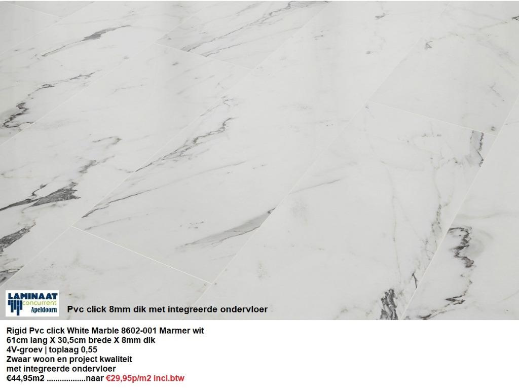 8mm dik Pvc click Marmer wit met integreerde ondervloer, 75 m² of meer, Nieuw, Ophalen of Verzenden, Pvc click 8mm dik marmer wit