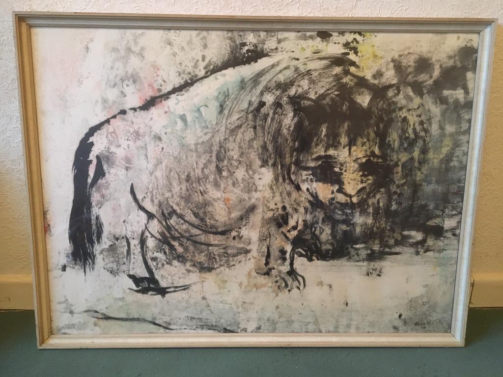 Gouache, voorstellende "Hond" of "Stier" van Renato., Ophalen