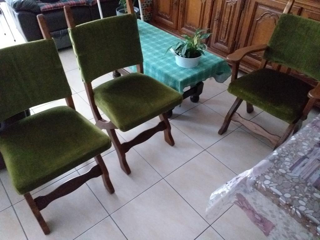 6 chaises en chêne  velours, Maison & Meubles, Enlèvement
