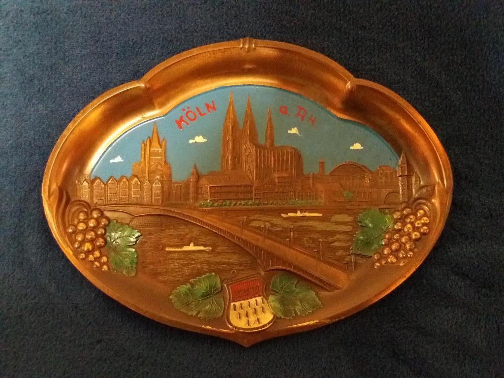 Plat en cuivre rouge avec une belle scène, Antiquités & Art, Enlèvement, Cuivre