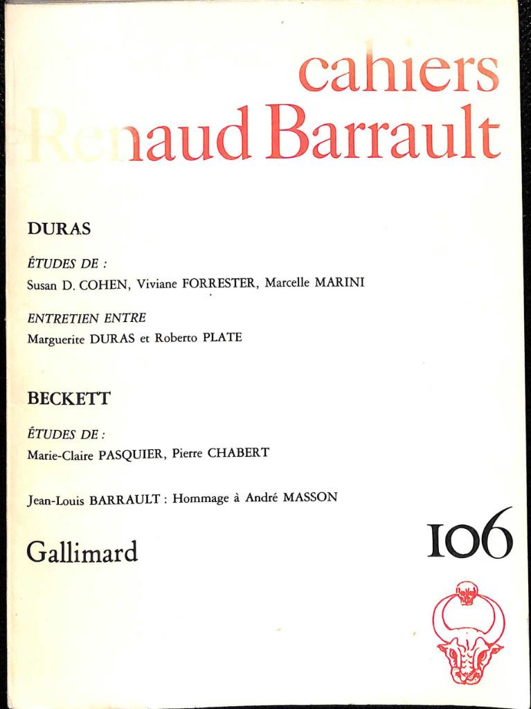 Cahiers Renaud Barrault n106 — Studies over Beckett en Duras, Boeken, Ophalen, Gelezen, Collectif