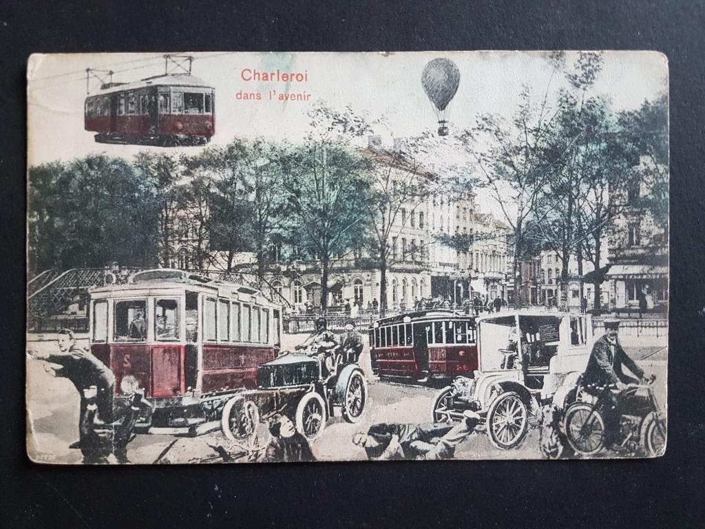 Carte postale Charleroi dans l'avenir, cyclomoteur TRAM, Enlèvement ou Envoi, Avant 1920, Affranchie, Hainaut