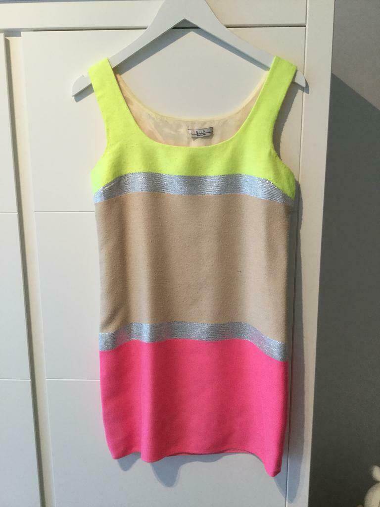Ella Luna, leuk zomer jurkje, size XS, beige met fluo en zil, Kleding | Dames, Jurken, Ophalen, Zo goed als nieuw, Beige