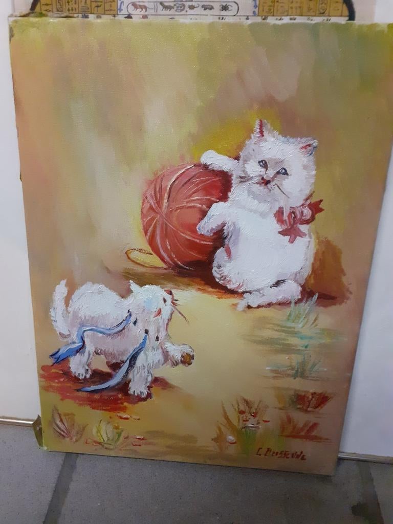 Peinture huile chats, Enlèvement, Comme neuf, Peinture