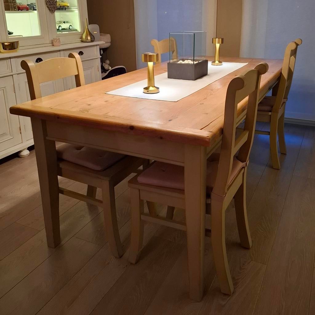 Landelijke eettafel en 4 stoelen, Ophalen, Gebruikt