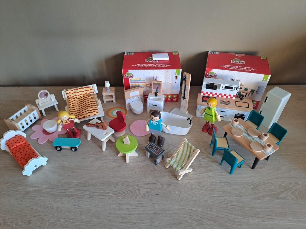 Playland houten poppen meubelset, keuken, badkamer ......., Enlèvement
