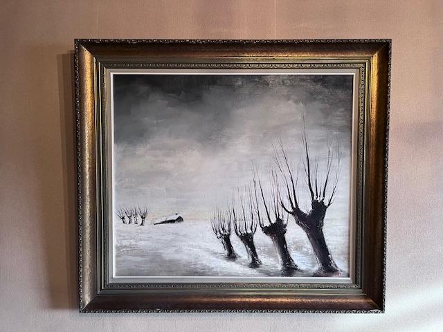 Schilderij - BoerenWinterlandschap - Olie op Doek, Antiek en Kunst, Kunst | Schilderijen | Klassiek, Ophalen of Verzenden