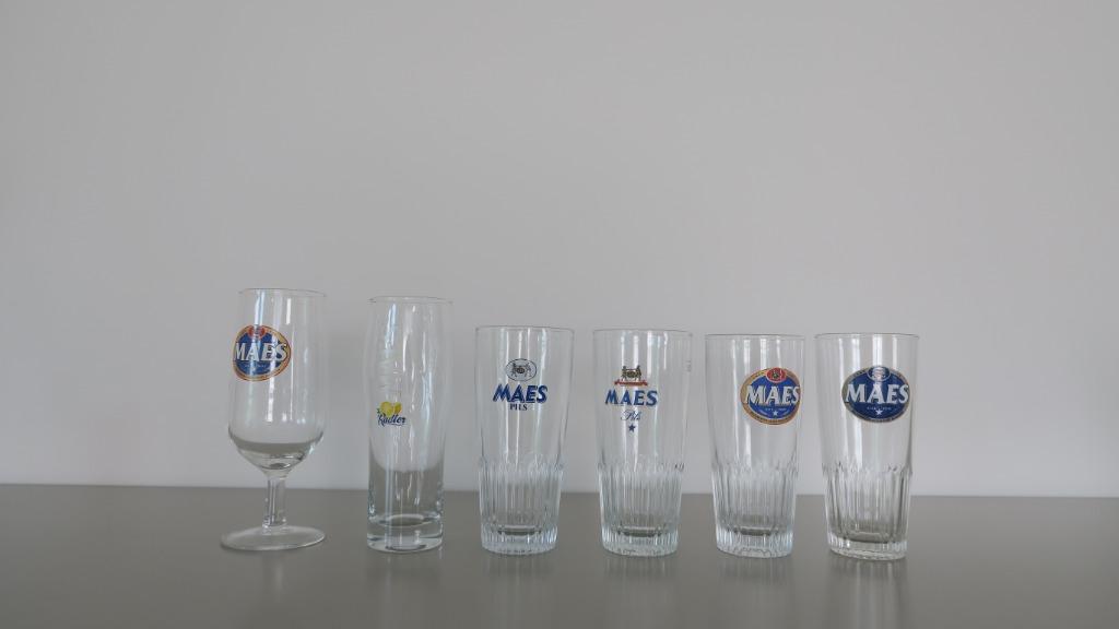 Maes glazen diverse modellen - 17 stuks -0.5 €/stuk, Verzamelen, Ophalen of Verzenden, Nieuw, Bierglas