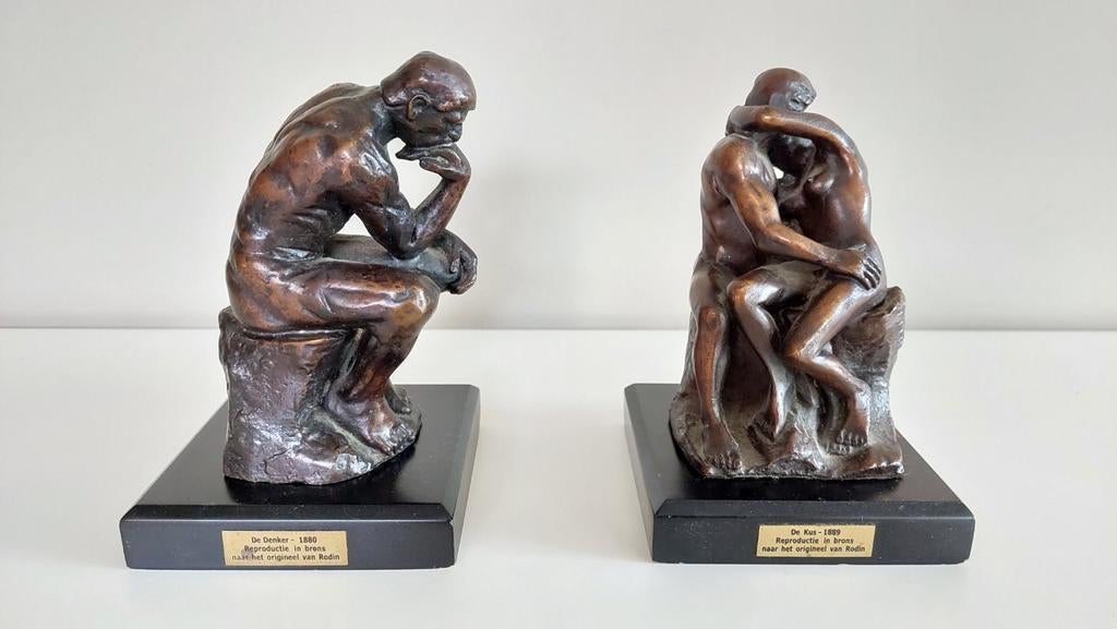 De Denker en De Kus van Rodin - reproductie in brons, Antiek en Kunst, Antiek | Brons en Koper, Brons, Ophalen of Verzenden