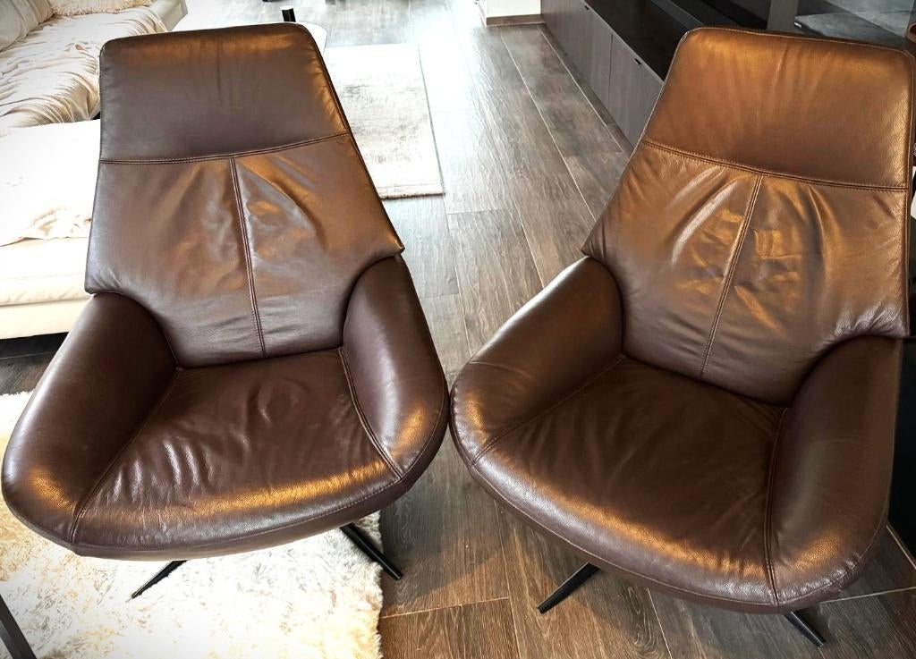 2 chocoladebruine lederen relaxzetels – als nieuw!, Ophalen, Zo goed als nieuw, 100 tot 125 cm, Leer