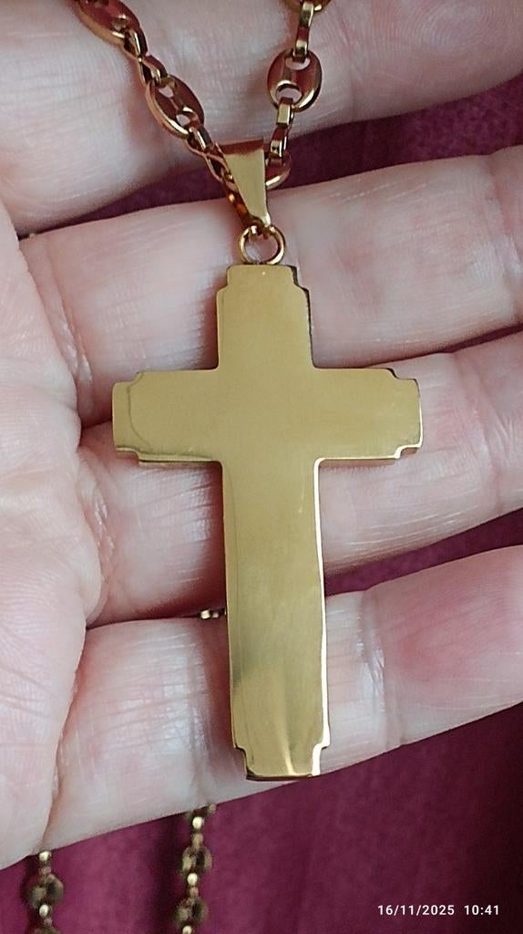 Pendentif croix en acier inoxydable couleur or, Enlèvement ou Envoi, Neuf, Or, Autres matériaux